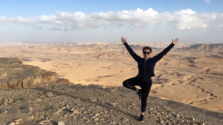 image of Rachel in tree pose in Israel